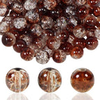100Pcs 10mm Crackle Glass Beads for Jewelry Making - Round Spacer Crystal Beads Bulk, DIY Craft Supplies for Necklace Bracelet Earrings (Brown Transparent) - color: Brown Transparent