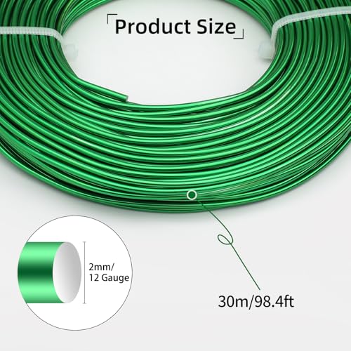 12 Gauge Aluminum Wire 100FT, 2mm Bendable Metal Anodized Aluminum Wire for Sculpting Jewelry Making Crafts Wreath Beading Floral(Grass Green) - color: Grass Green