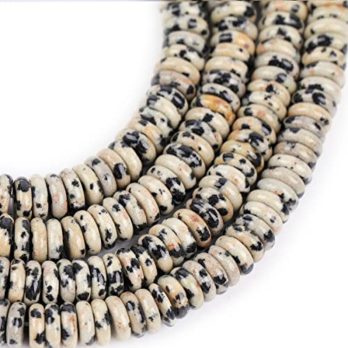 JOE FOREMAN 2x6mm Natural Dalmatian Dalmation Jasper Stone Heishi Disc Rondelle Spacer Beads for Jewelry Making Full 15" Strand Energy Stone Healing Power Crystal - color: Dalmatian Dalmation Jasper