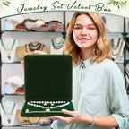Yinkin 6 Pcs Velvet Jewelry Set Box Jewelry Display Case Earring Ring Bracelet Necklace Gift Box Pearl Necklace Storage Case for Mother's Day Wedding Travel Anniversary(Green) - color: Green