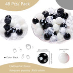 48 Pcs 20mm Beads for Pens Rhinestone Bubblegum Beads Mixed Crystal Acrylic Round Chunky Bead Sparkly Craft Large Balls Bead for Pen Beadable Keychain Bracelet Necklace DIY Jewelry Making Supplies - color: Black series