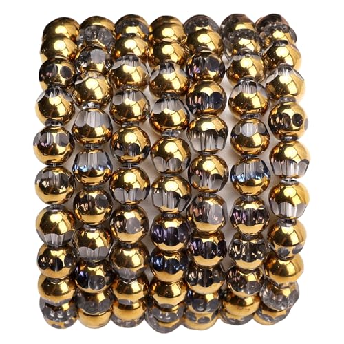 Glass Round Beads Blue Octagon Faceted 8x7mm 42pcs Golden Edge Crystal Loose Beads for DIY Craft Jewelry Making - color: Blue, size: 8*7mm