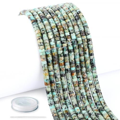 Natural African Turquoise Heishi Spacer Beads Loose Semi Precious Flat Round Gemstone Disc Shape Stone for Beading Jewelry Making 4x2mm 15.5" - color: African Turquoise