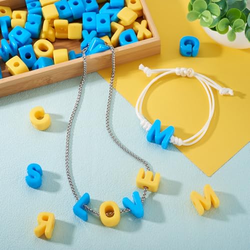 Cheriswelry 52Pcs Letter A-Z Acrylic Beads European Large Hole Bracelet Bead Alphabet Loose Spacer Bead 20-21mm for DIY Craft Necklace Keychain Lanyard Making Hole: 6mm - color: Blue&Yellow
