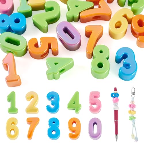 20Pcs Bubble Number Beads Large Chunky Spacer Beads Rainbow Big Number 0-9 Bead for Keychains Paracord Necklace Jewelry Making Bag Charm Beadable Pens - color: UV Plating, Number