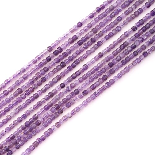 Faceted Natural Amethyst 2-3mm Cube Square Loose Beads Gemstone Small Loose Beads Healing Crystal Energy Stone for DIY Jewelry Making 15" - color: Amethyst1