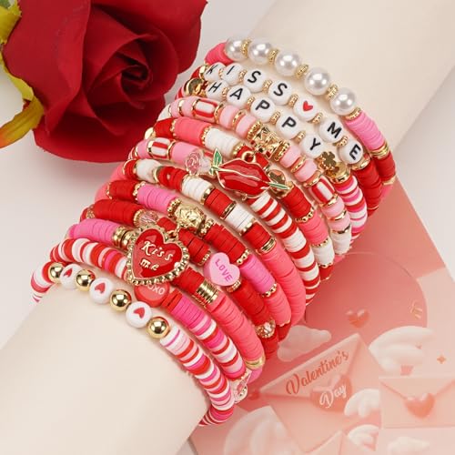 Twinfree Bohemia Beaded Bracelet for Women, Polymer Clay Stretch Bracelets - color: color 34