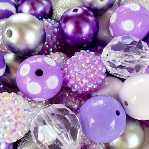 50PCS 20MM Bubblegum Beads for Pens, Colorful Chunky Round Beadable for Keychain Large Pearls Rhinestones Acrylic Focal Beads for Crafts Jewelry Bracelet Making DIY Projects(H) - color: Mixed Color-H