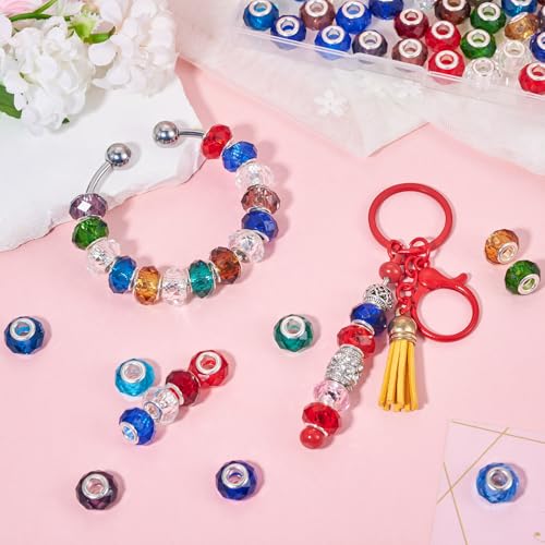68 pcs 14mm Glass European Beads Large Hole Glass Beads Colorful Faceted Rondelle Loose Spacer Beads for DIY Craft Bracelet Necklace Earring Hole: 5mm - color: Blue Colorful