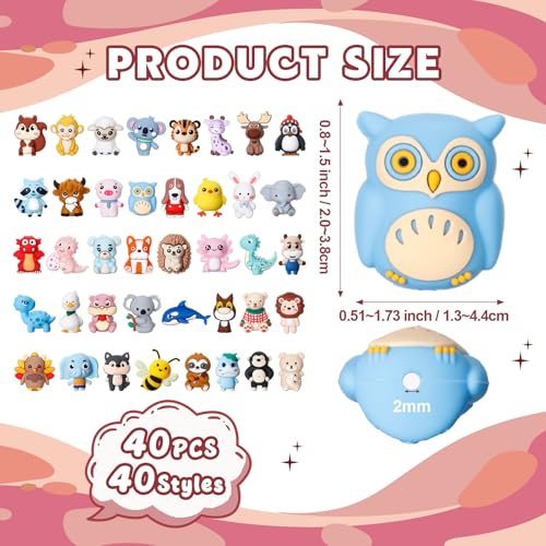 Ferreve 40 Pcs 3D Animal Silicone Focal Beads for Pens, Keychain Making, Focal Beads Bulk for Beadable Keychain DIY Crafts Bracelet Necklace Phone Chain Charms Jewelry Making (Cute Style) - style: Cute Style