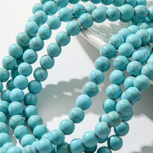 8mm Blue Turquoise Beads 190pcs Natural Stone Bead Gemstone Round Loose Beads for DIY Crafts Bracelet Necklace Earrings Jewelry Making(Blue) - color: blue