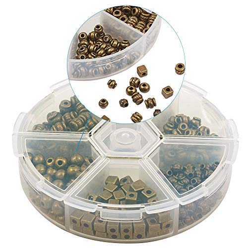 Beadthoven 360pcs 6 Style Antique Bronze Mixed Style Spacer Beads Tibetan Alloy Tube Round Barrel Column Metal Spacers for Jewelry Necklace Bracelet Making - color: Antique Bronze-Barrel-6styles