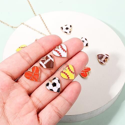 20PCS Sports Charms Enamel Basketball Baseball Pendant Charms for Jewelry Making Rhinestone Ball Game Softball Charms for Necklace Bracelet Earrings DIY Crafts - color: Set 6