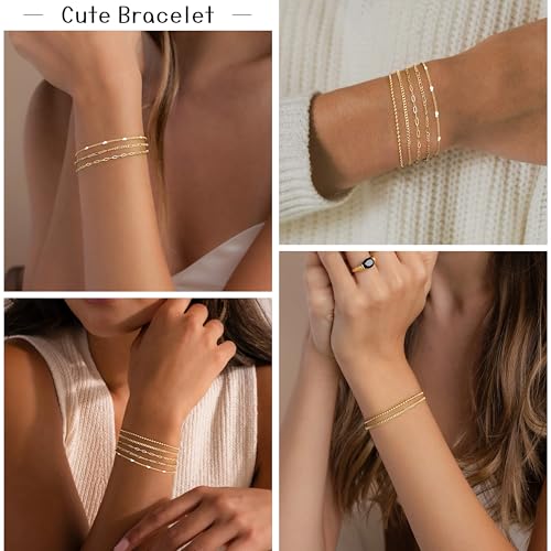 Gold Bracelets Set for Women Stack, Chunky Thick Bracelets Stack for Women Trendy, Simple Dainty Thin Gold Plated Cuff Stackable Bracelets With Beaded Cuban Paperclip Snake Rope Bangle Hand Chain Jewelry - style: Style 02-gold