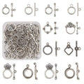 Craftdady 40 Sets Antique Silver Round Ring Toggle Clasps 8 Styles Tibetan Metal Closure End Clasps with T-Bar Connectors for Craft Bracelet Jewelry Making - color: 8 Styles,Antique Silver