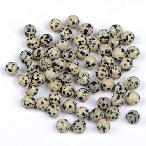 100pcs Natural Stone Beads 8mm Dalmation Jasper Round Genuine Real Stone Beading Loose Gemstone Hole Size 1mm DIY Charm Smooth Beads for Bracelets Necklaces Earrings Jewelry Making Crafts - color: Dalmation Jasper