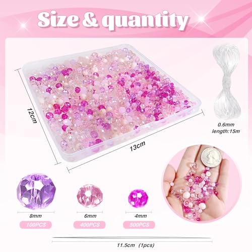 TOAOB 1000pcs Briolette Crystals Glass Beads 4mm 6mm 8mm Rondelle Faceted Spacer Beads Pink Loose Beads for Bracelets Necklace Earrings Jewelry Making - color: Pink