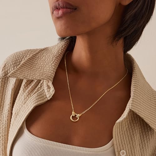 Fettero Dainty Gold Necklace for Women - 14K Gold Plated Hand Pendant Neckalces Gifts for Friends Hand Sign Language Trendy Charm Gesture Necklace Jewelry Gift - style: Circle