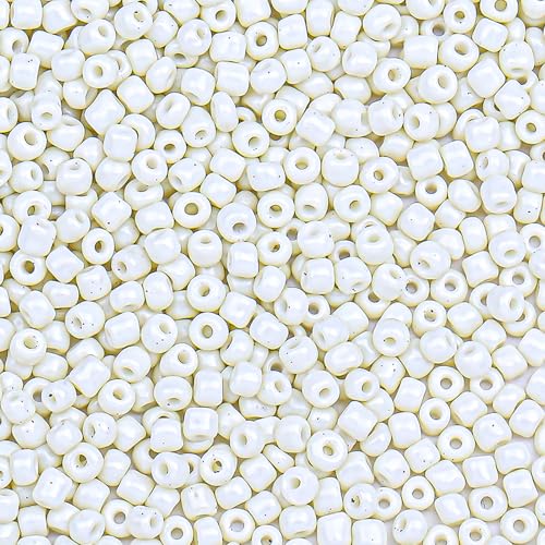 2000pcs Glass Seed Beads Bulk, 4mm 6/0 Mini Pony Spacer Small Individual Color Seed Beads for DIY Bracelet Necklaces Wrist Jewelry Making, Beige White - color: Beige White