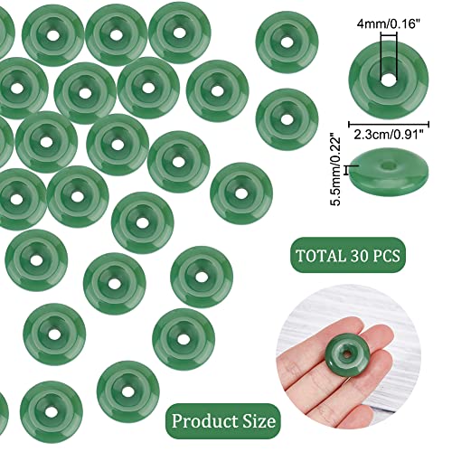 NBEADS 30 Pcs Lampwork Donut Beads, 23x5.5mm Flat Round Imitation Jade Donut Stone Beads Pendants Large Hole Disc Crystals Beads for Jewelry Making, Hole: 4mm - color: 30 Pcs Green Lampwork Beads