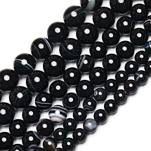 35pcs 10mm Black Stripe Agate Beads Natural Gemstone Beads Round Loose Beads for Jewelry Making - color: Black Stripe Agate, size: 10mm