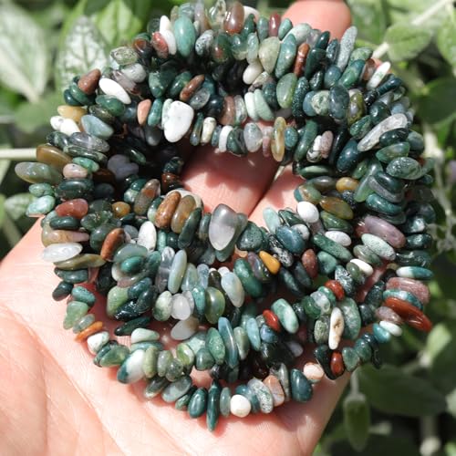 400pcs Natural Chip Stone Beads for Jewelry Making India Agate 5-8mm Irregular Gemstones Healing Crystal Loose Rocks Bead Hole Drilled for Ring Earrings Necklace Bracelet Making DIY Art Crafts - color: India Agate(2 Strands-62")