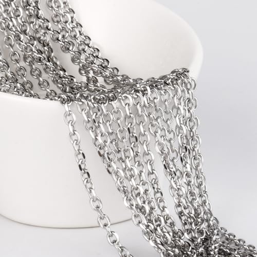 66 Feet Stainless Steel Rolo Cable Chain Bulk, 2.5mm 304 Stainless Steel Diamond-Cut Oval Rolo Cable Link Chains Roll Spool for Jewelry Making - color: Stainless Steel, size: 2.5mm width