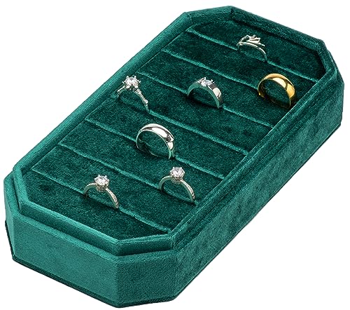 Velvet Ring Organizer Display Tray Jewelry Box Earring Holder Case for Wedding Birthday Christmas Day (Green) - color: Green