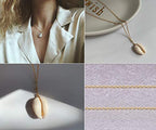 Natural Seashell Shell Scallop Pendant Choker Necklace Adjustable 18K Gold Plated Cable Chain Handmade Jewelry for Women Girls - style: Cowrie Shell