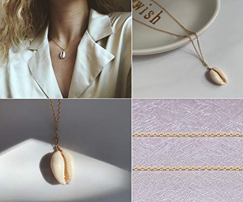 Natural Seashell Shell Scallop Pendant Choker Necklace Adjustable 18K Gold Plated Cable Chain Handmade Jewelry for Women Girls - style: Cowrie Shell