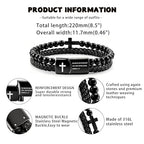 Mens Bracelet Fathers Gifts Day Black Braided Leather Stainless Steel Cross Jewelry Charming Bracelet Embedded with Black Agate Beads,Perfect for Wedding, Parties, and Everyday,Bible Verse Christian Religious Gift(7.5/8.5/9 Inch) - color: D+black+8.5
