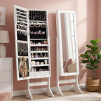Antok Full Length Jewelry Cabinet with Mirror & Large Storage - 61" Standing Lockable Armoire Organizer, Floor to Ceiling Model for Bedroom or Dressing Room, White