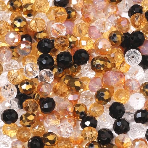 Songxi 200pcs 8mm Gold Glass Beads for Jewelry Making, 5 Style 3 Size Crystal Beads for Bracelets Jewelry Making, Spacer Beads for Keychain Making Necklace Earring DIY Arts and Crafts - color: Gold, size: 8mm