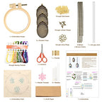 ZOCONE 3 Packs Embroidery Necklace Kit, Embroidery Pendant Kits Mini Cross Stitch Kit with Hoop, Necklace, Pendant, Beads, Stamped Pattern Cloth, Instructions, etc., Embroidery Kits for Adults - color: Gold Beads-G