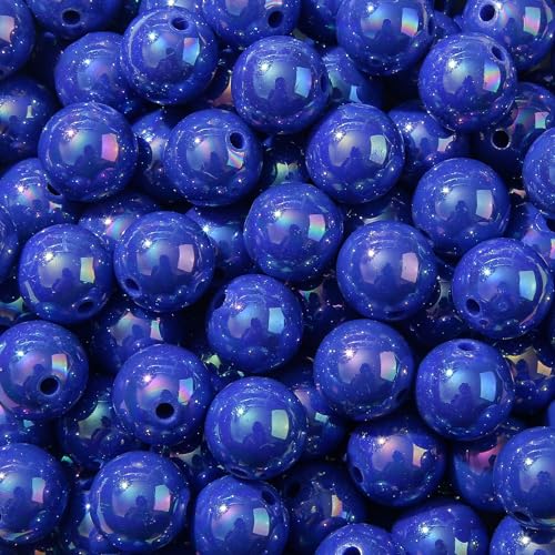 16mm Acrylic Bead 100pcs AB Royal Blue Color Acrylic Bead Chunk Bubblegum Beads for DIY Crafting Necklace Bracelet Jewelry Making Keychain (Royal Blue) - color: royal blue