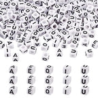 FASHEWELRY 500Pcs Vowel Cube Acrylic Letter Beads 6x6mm White A/E/I/O/U Initial Alphabet Beads for DIY Bracelet Necklace Jewelry Making - color: 00-A/E/I/O/U, size: 6x6x6mm