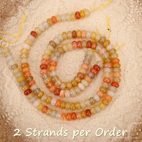2 Strands (150PCs) Natural Golden Silk Jade Rondelle Beads, 5 * 8mm Gemstone Loose Spacer Abacus Disk Beads for DIY Bracelet Necklace Earrings Jewelry Making, Craft Supplies Beading Kit - color: Golden Silk Jade, size: 5*8MM