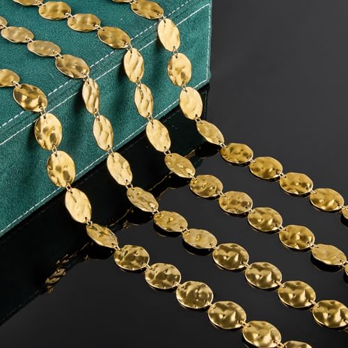 UMAOKANG 2 Meters Gold Oval Chain for Jewelry Making Stainless Steel Link Chains on Spool with Jump Rings Lobster Clasps - color: Gold Middle Oval