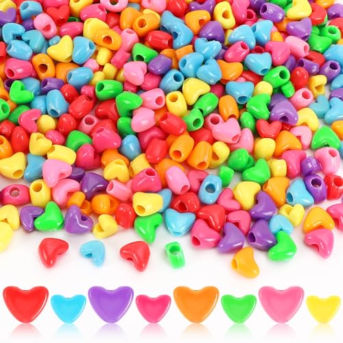 UPINS 1200Pcs Heart Beads, Valentine's Beads for Crafts Jewelry Making Bracelets Beads for Valentine's Party Christmas (600 Large and 600 Small) - color: Multicolor Heart
