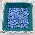 100pcs Crackle Glass Beads 8mm Round Crystal Glass Spacer Crafts Beads for Jewelry Making Necklace Bracelet Earrings DIY Crafts(Azure) - color: Azure, size: 8mm