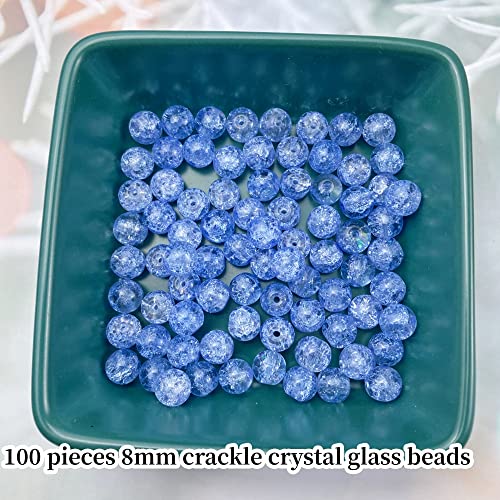 100pcs Crackle Glass Beads 8mm Round Crystal Glass Spacer Crafts Beads for Jewelry Making Necklace Bracelet Earrings DIY Crafts(Azure) - color: Azure, size: 8mm