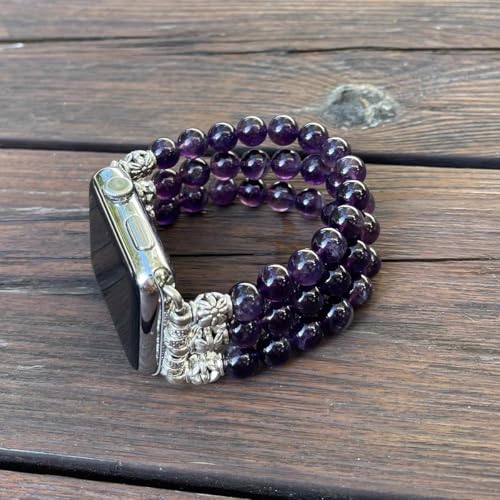Amethyst Bracelet Compatible for Apple Watch Band 40mm/38mm/41mm Series 9 8 7 SE Series 6/5/4 Women Fashion Natural Gemstone Handmade Stretchy Watch Strap (38mm/40mm/41mm) - size: 38mm/40mm/41mm