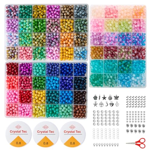 6MM Glass Beads Kit for Jewelry Making - 3 Box Set 72 Colors, 3000pcs Round Colorful Beads for DIY, Beads for Bracelets, Gifts for Teen Girls - color: Multicolor - 6MM