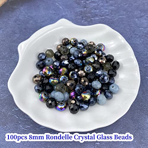 100pcs Crystal Glass Beads 8mm Faceted Rondelle Glass Spacer Beads with Hole for Bracelets Necklace Earring DIY Jewelry Making Craft(Black Series) - color: Black Series, size: 8mm