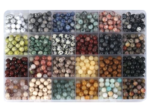 1200pcs 6mm Natural Round Stone Beads,Multiolor Crystal Energy Stone,Loose Gemstone Accessories Hole Size 1mm,DIY Smooth Beads Necklace Bracelet for Jewelry Making,(6MM-24Colors Materia-A) - color: 6MM-24Colors Materia-A