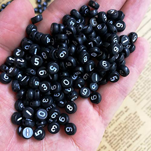 Amaney 500pcs Black Acrylic Number Beads 7x4mm Mixed Number Beads Acrylic Plastic Round Shape Loose Beads - color: Black, size: 7x4mm