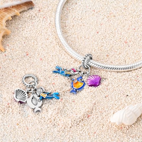 MULA 925 Sterling Silver Charms for Bracelets and Necklaces Lipstick and Bag Dangle Pendants Tower Camera Beads Jewelry Charms for Women - color: Diver