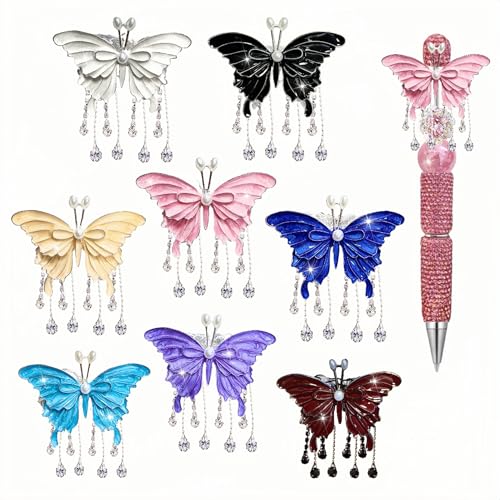 8pcs Butterfly Beads for Pens 64mm Colorful Rhinestone Beads for DIY Bracelet Necklace Earrings Keychain Making - color: 3D Advanced-8pcs