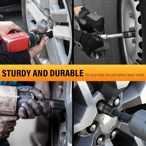 4 Pieces 1/2 inch Drive Deep Impact Socket Set,Metric,17mm 19mm 21mm 22mm,Cr-Mo,6-Point,Spindle Axle Nut Impact Socket - size: 1/2" Deep 4pc