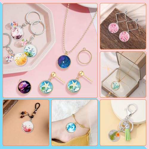80pcs Open Bezels for Resin,Hollow Frame Pendants Open Back Frame Pendant Round Open Back Bezel Resin Casting Frame Pendant for Pressed Flower, Earrings, Bracelet, DIY Crafts(K Gold,White K) - color: K Gold,White K;Round
